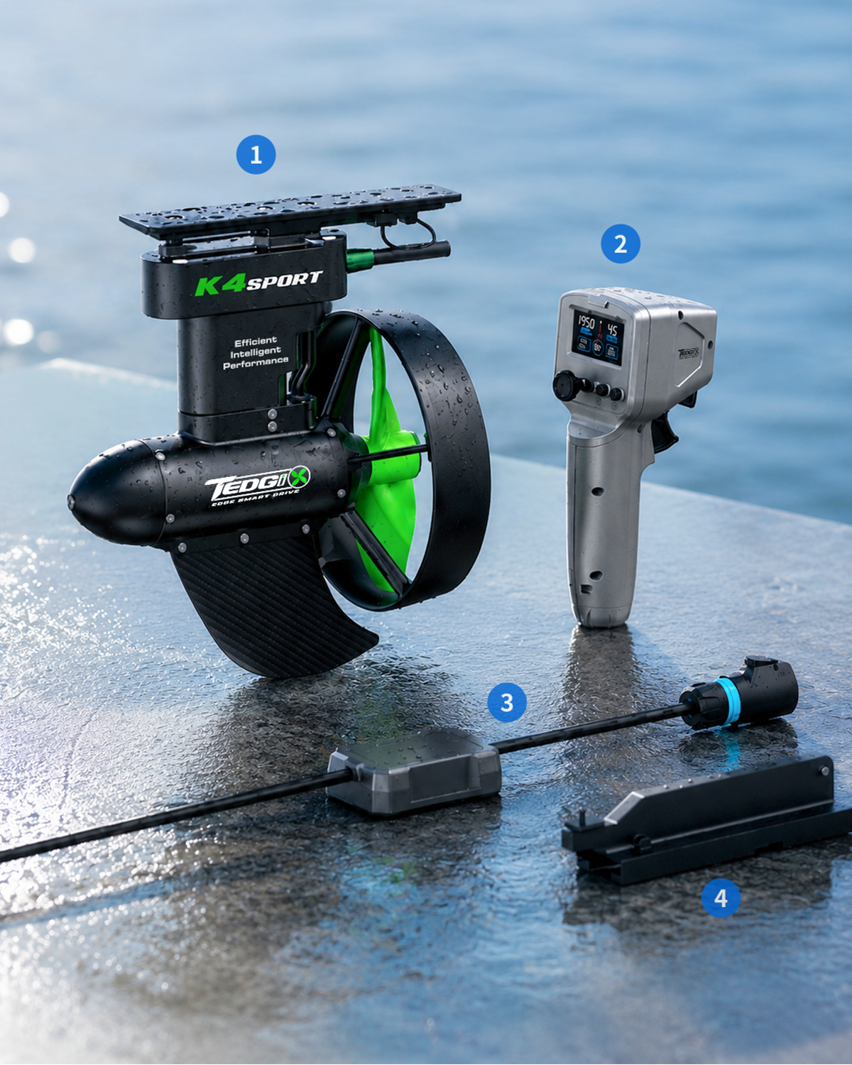 K4S Sport package contents including main unit remote control signal receiving box and US-BOX