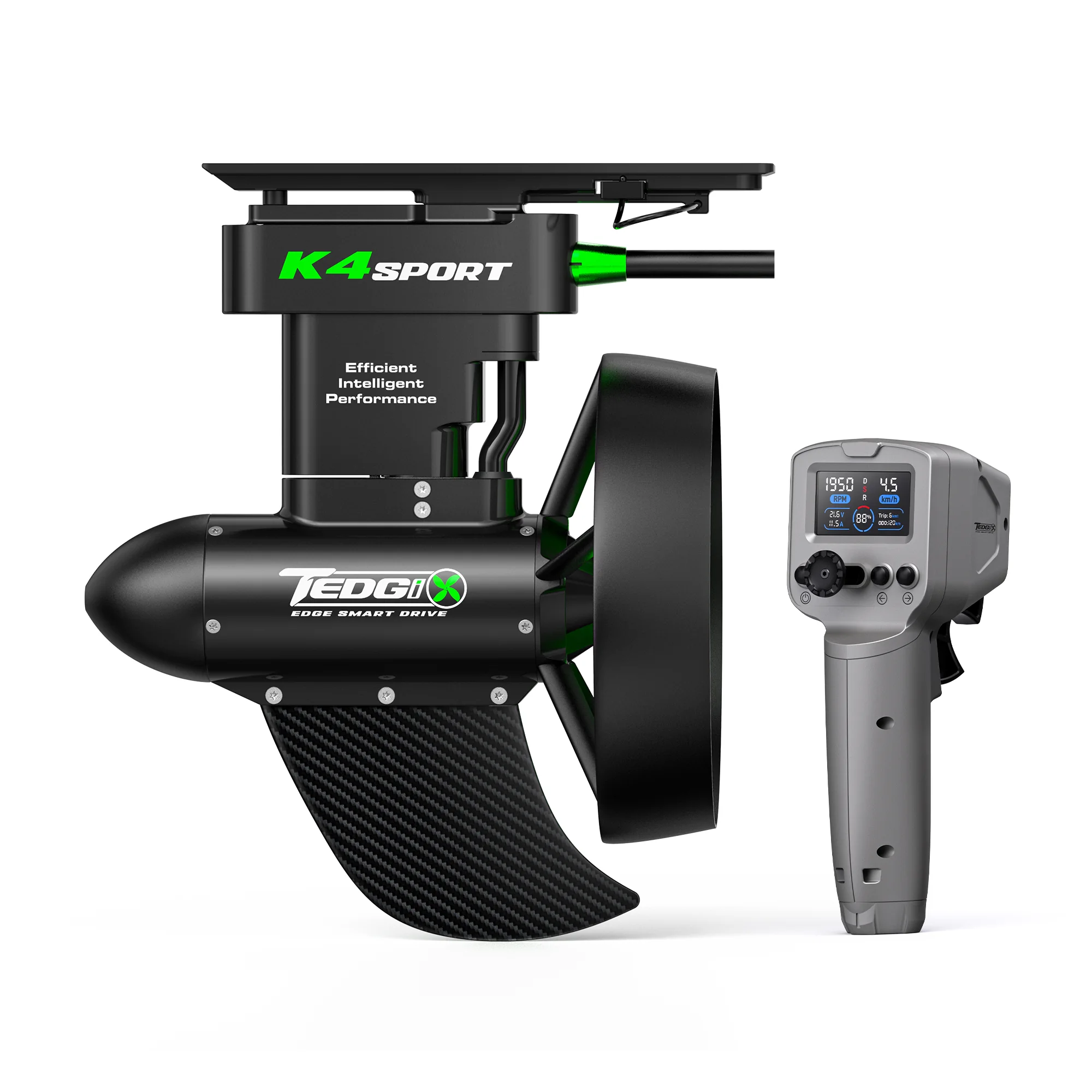 Tedgix K4S Sport motor kit with wireless remote control for performance SUP and kayak propulsion.