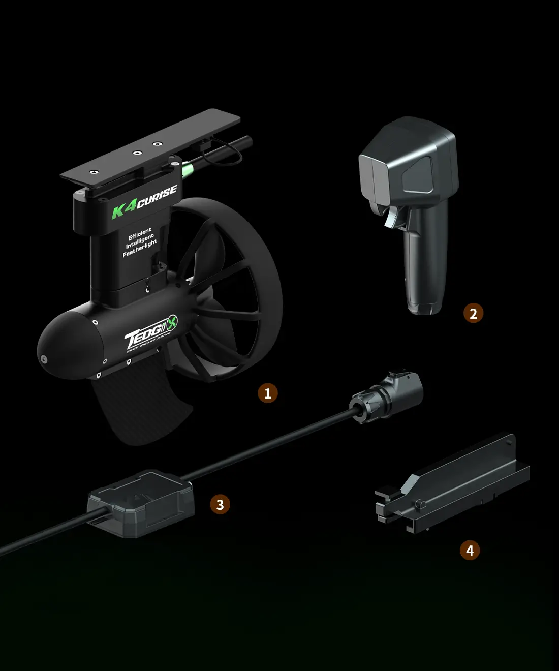 K4 Cruise package contents including main unit remote control signal receiving box and US-BOX