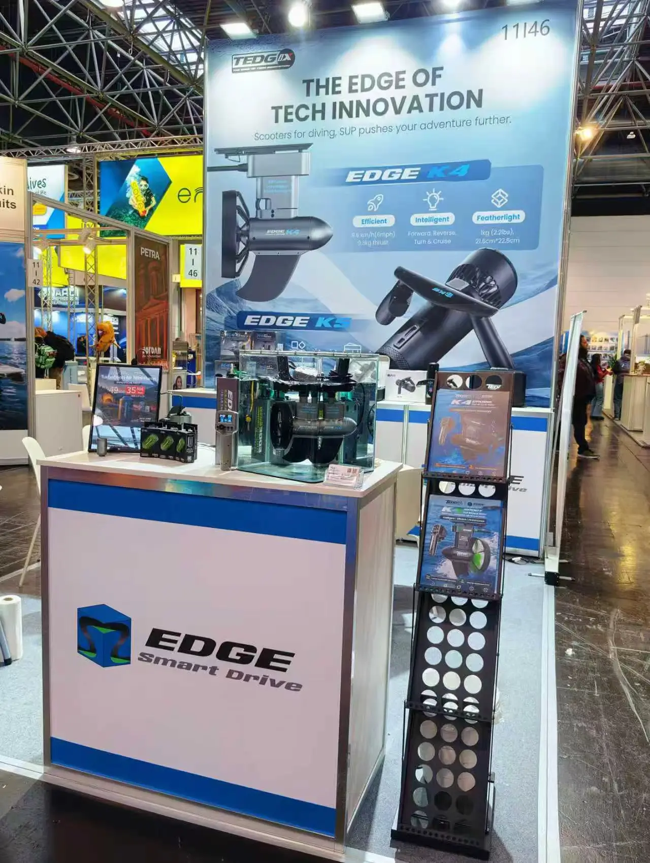 Tedgix K4 electric kayak propulsion system displayed at BOOT D&uuml;sseldorf 2026, highlighting the shift toward modular marine mobility