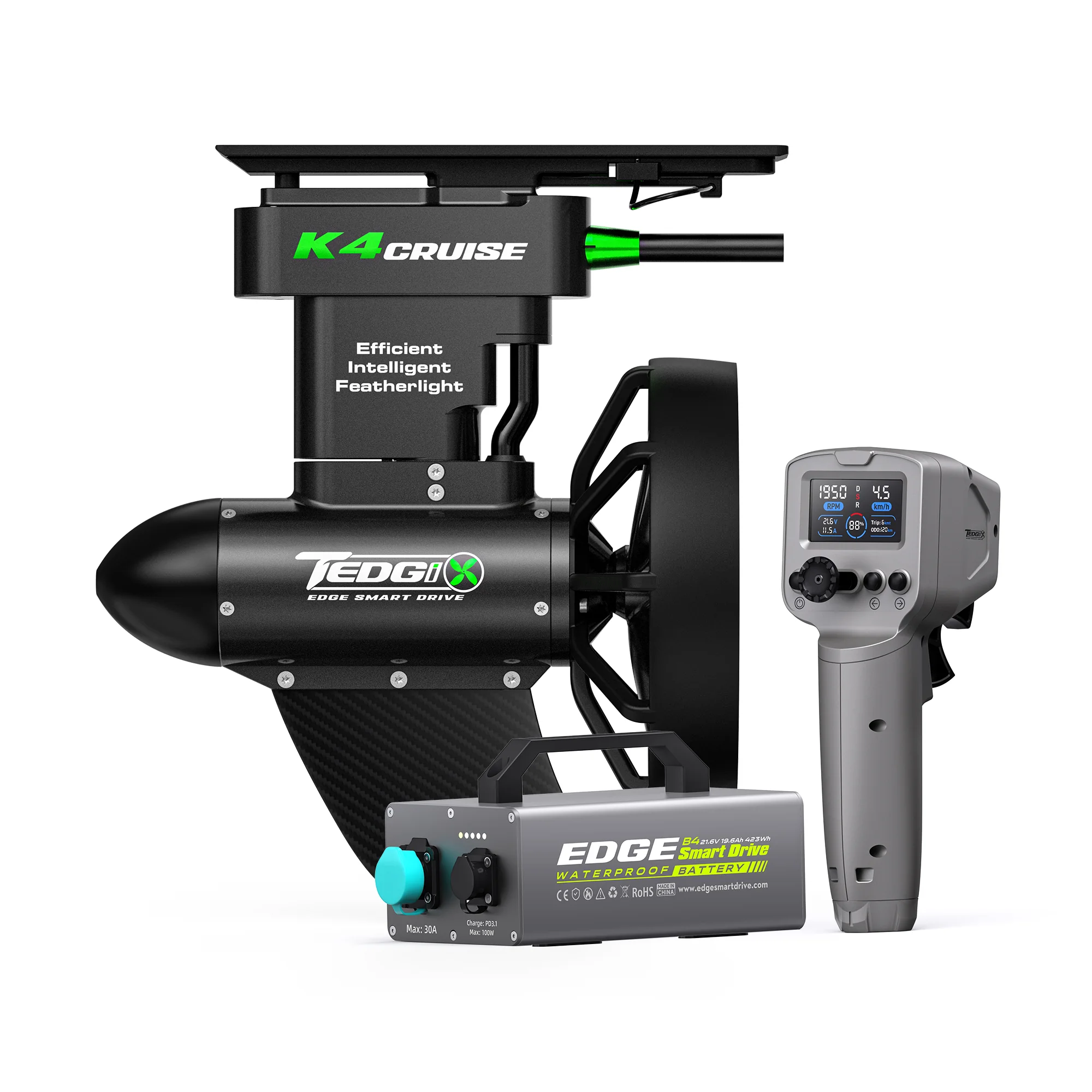 Tedgix K4C Cruise motor, wireless remote, and B4 battery kit for longer recreational rides.