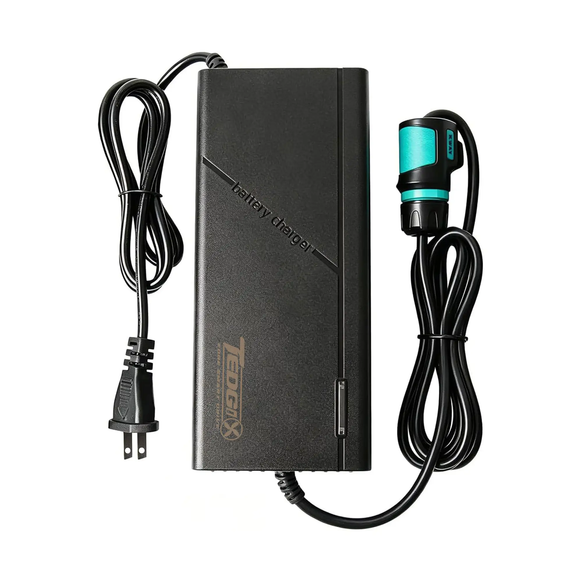 Tedgix K4 252W battery charger vertical layout with AC plug and charging connector.