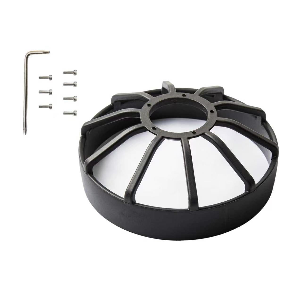Outer angle of the TEDGIX K4 motor safety cover, featuring a streamlined grid structure to prevent accidental contact.