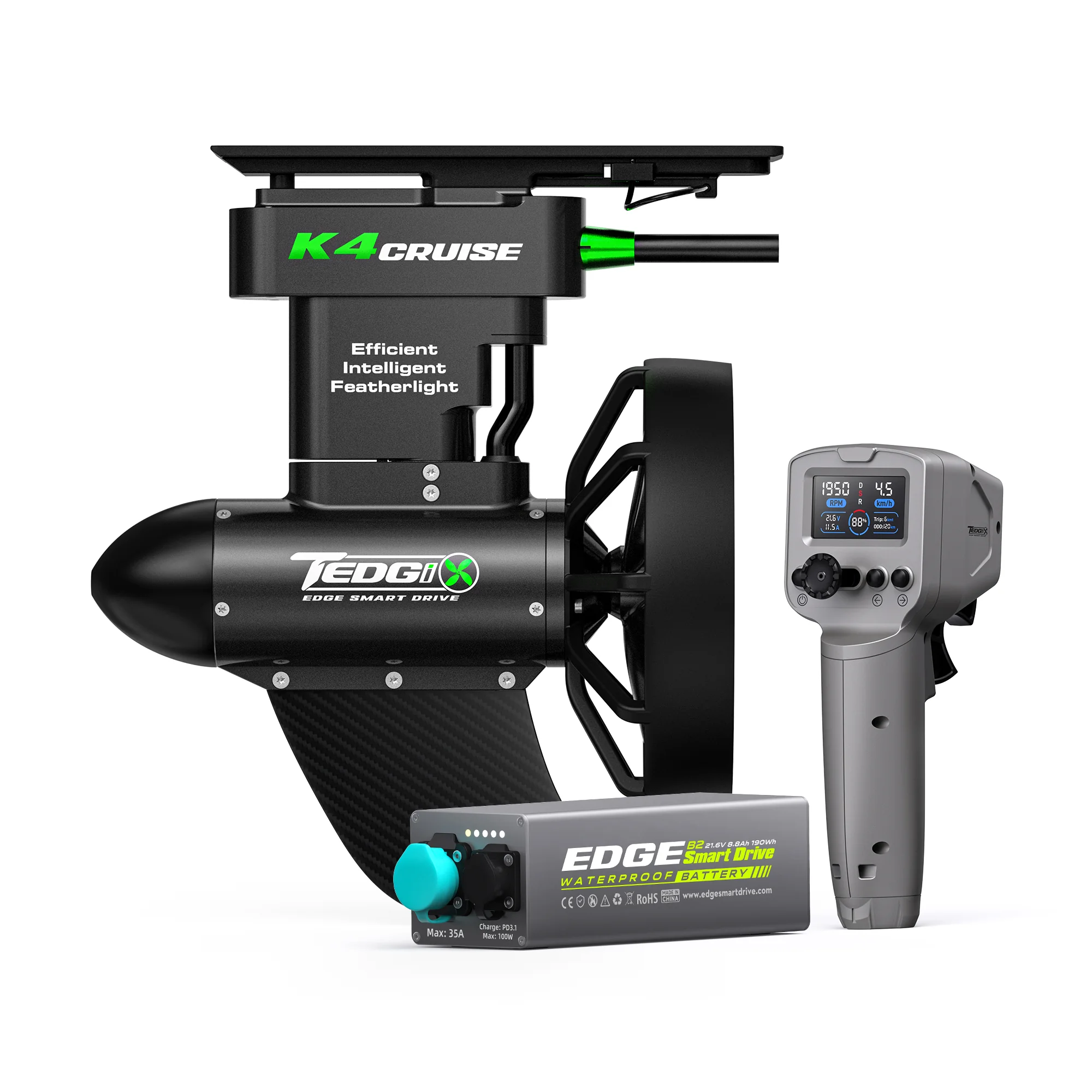 Tedgix K4C Cruise motor, wireless remote, and B2 battery kit for everyday cruising.