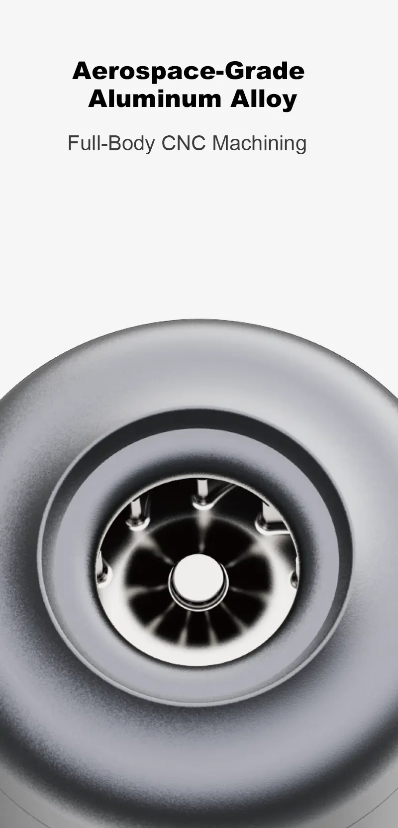 Close-up of TEDGIX TurboBean aerospace-grade aluminum alloy body with full-body CNC machining for durability.