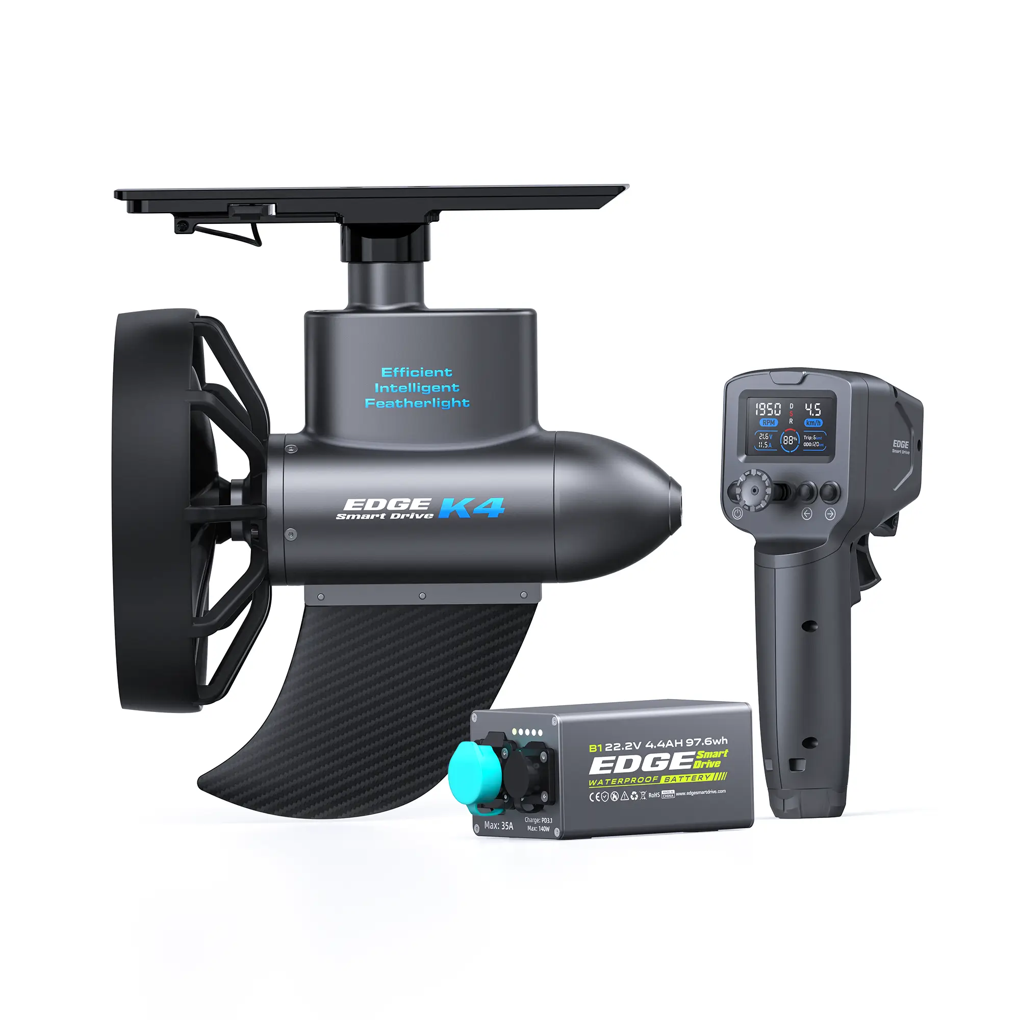 TEDGIX K4 SUP motor kit with travel-friendly B1 98Wh battery (airline approved) and remote controller.