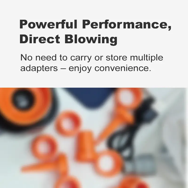 Graphic highlighting the TEDGIX TurboBean direct blowing feature, eliminating the need to carry multiple adapters for convenience.