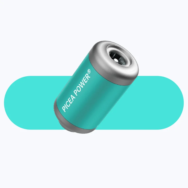 TEDGIX TurboBean mini air pump in cyan blue anodized aluminum finish.