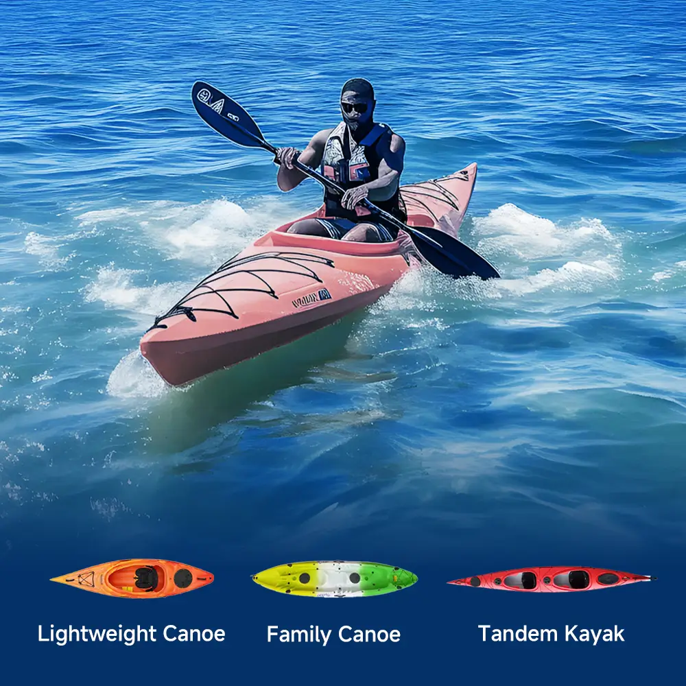 Canoe explorer paddling in the ocean. The TEDGIX K4 motor is compatible with lightweight canoes, family canoes, and tandem kayaks.
