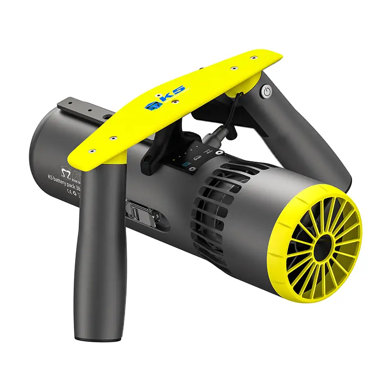 TEDGIX K5 handheld sea scooter in Yellow edition, showcasing ergonomic dual handles for stable control.