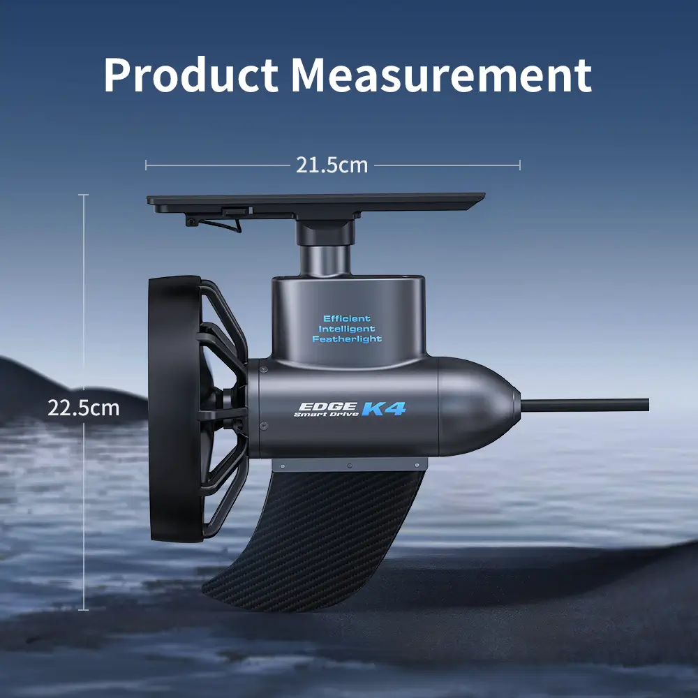 Product measurements of TEDGIX K4 electric fin: Compact design with 21.5cm width and 22.5cm height, compatible with standard fin boxes.