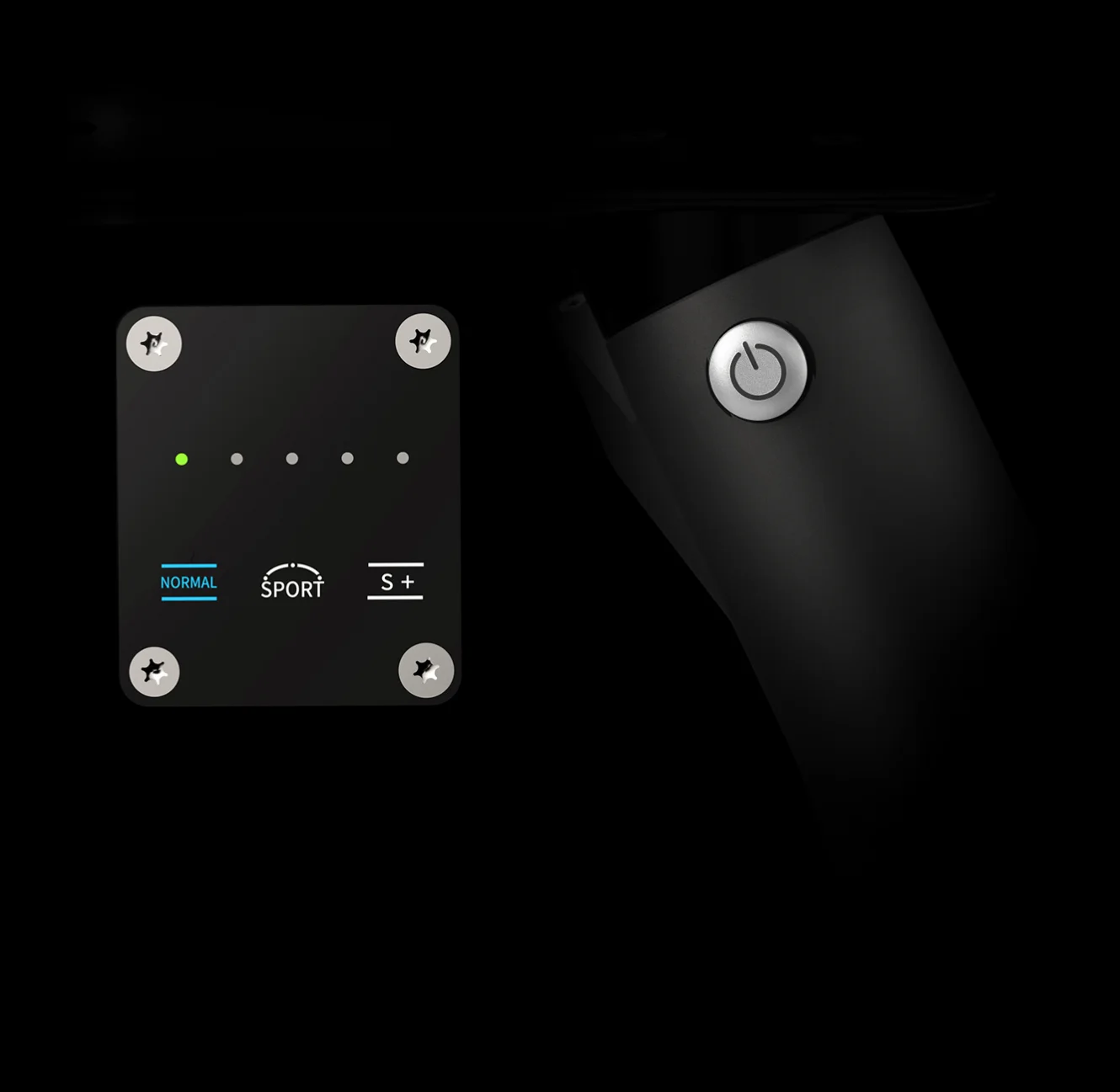 Control interface of TEDGIX K5 sea scooter: LED battery indicator and 3 adjustable speed modes (Normal, Sport, S+) for versatile diving experiences.