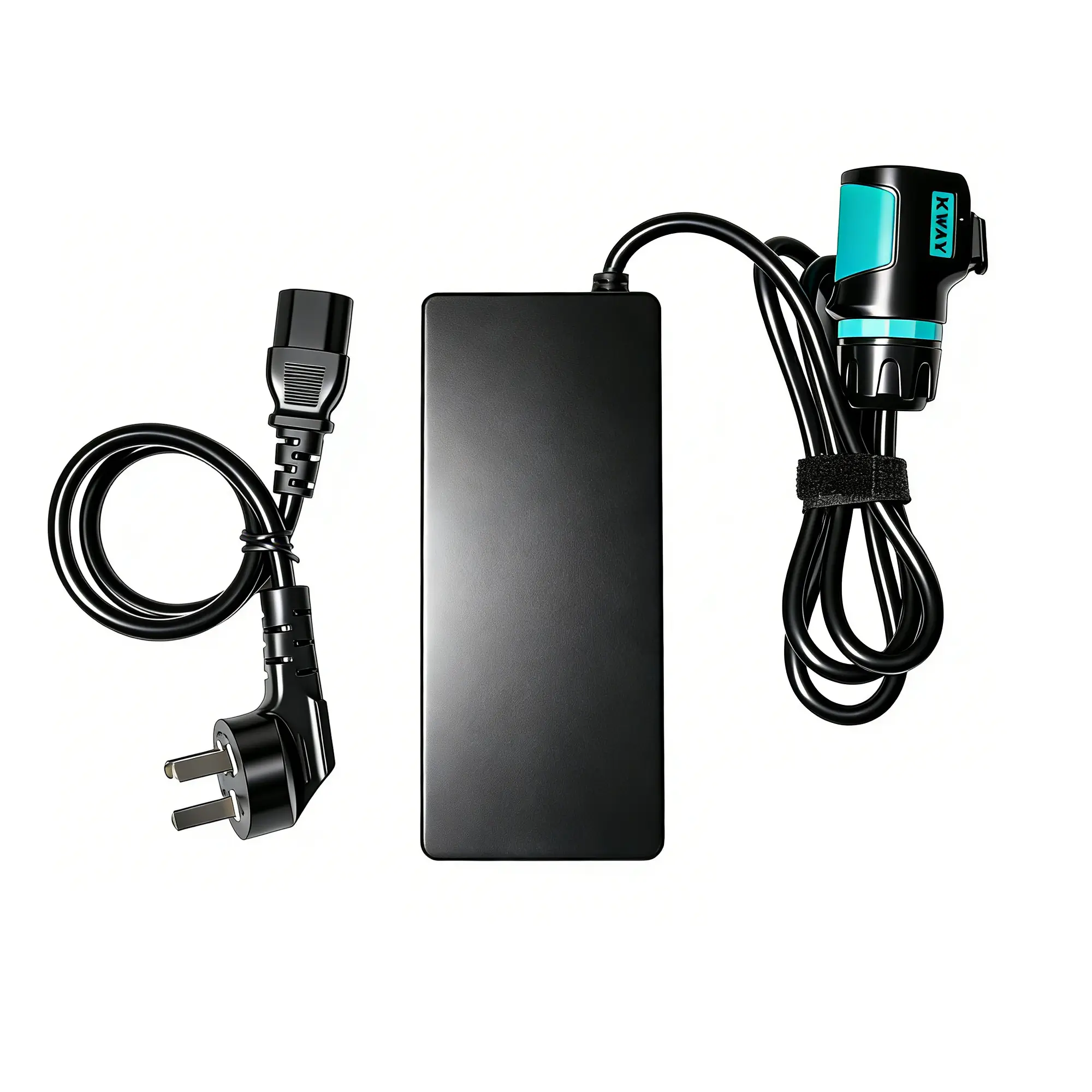 TEDGIX K4 battery charger kit showing AC adapter and detachable power cord. Available in US, EU, and global plug standards.